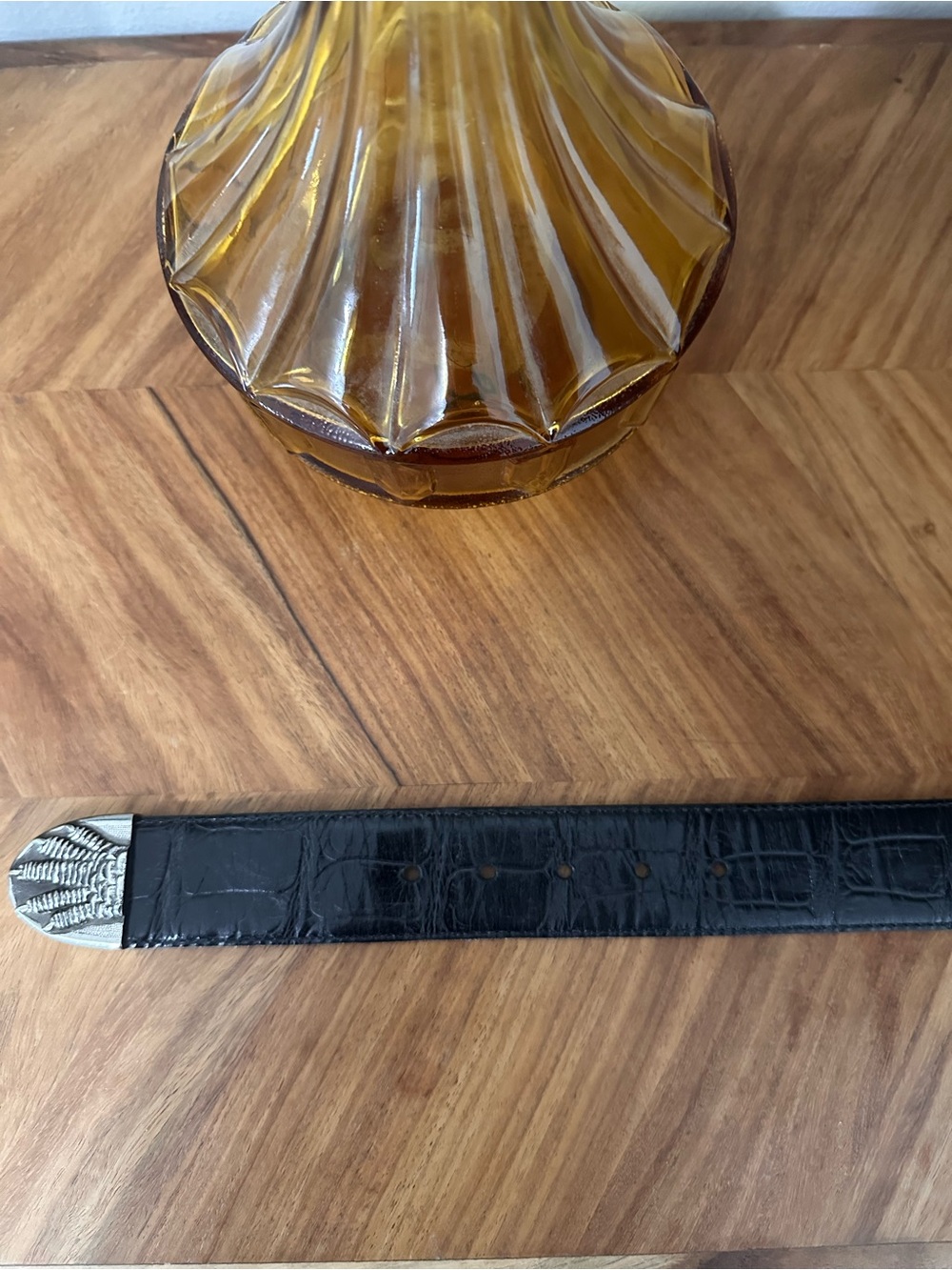 Vintage Hartnell Black Alligator Grain Calfskin Belt Silver Tone Gator SZ M EUC - Picture 7 of 11